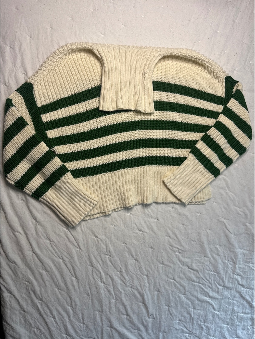 Madewell Striped Turtleneck Sweater in Cream and Green, Size Small